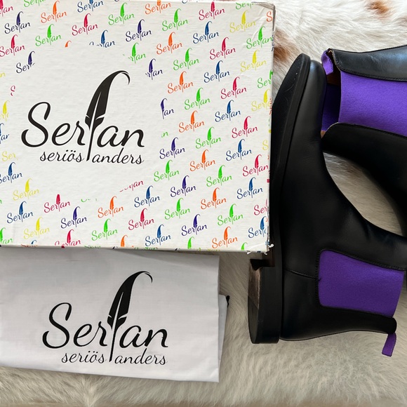 SERFAN CHELSEA Italian 43 Mens BOOT CALF LEATHER BLACK PURPLE US 10.5 in Box EUC - Picture 15 of 17